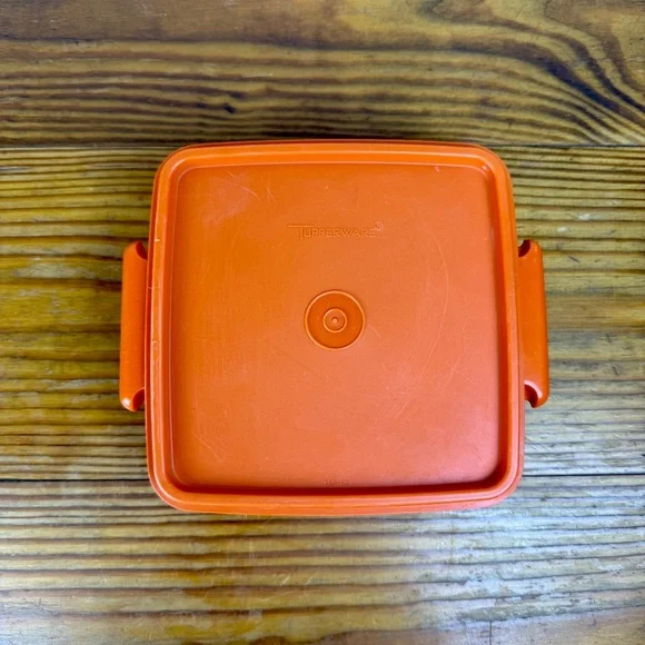 Vintage Tupperware Orange Square Container | Classic Mid-Century Kitchen - Picture 8 of 16